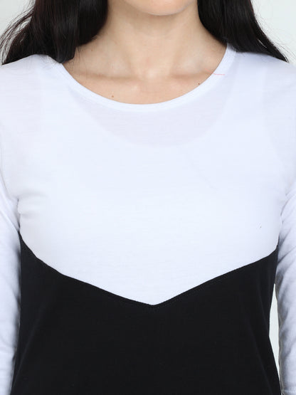 Women's Oval Shape Color Block WhiteBlack Color Long Top