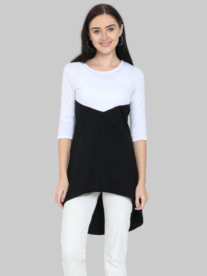 Women's Oval Shape Color Block WhiteBlack Color Long Top