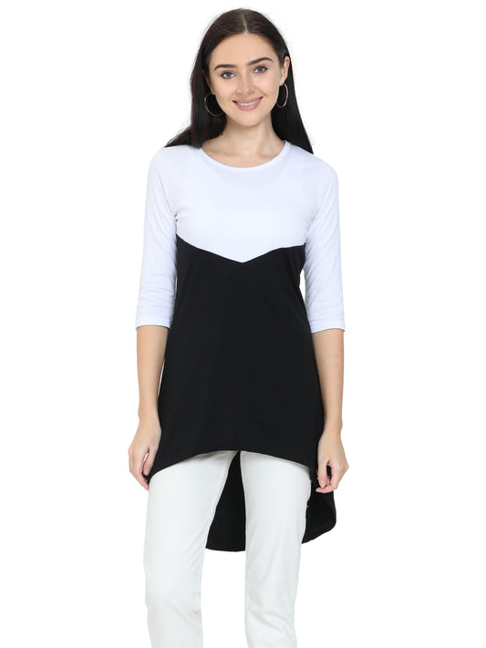 Women's Oval Shape Color Block WhiteBlack Color Long Top