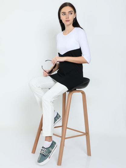 Women's Oval Shape Color Block Long Top