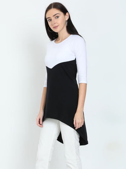 Women's Oval Shape Color Block WhiteBlack Color Long Top