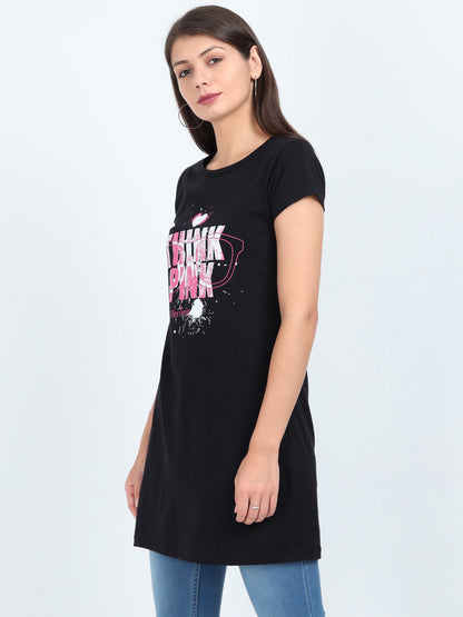 Women's Cotton Round Neck Printed Long Top