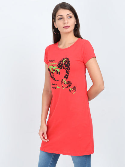 Women's Cotton Round Neck Printed Long Top