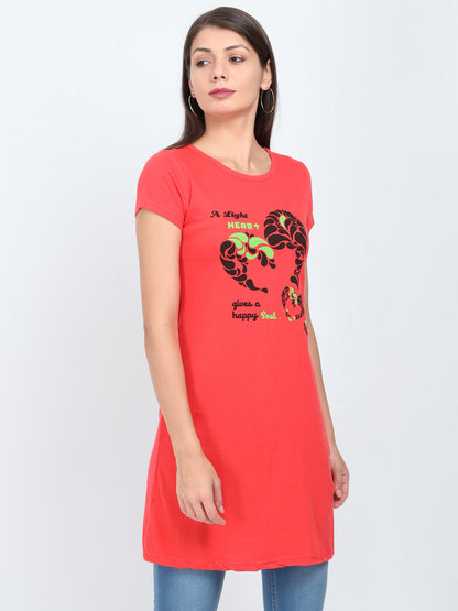 Women's Cotton Round Neck Printed Long Top
