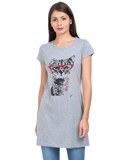 Women's Cotton Round Neck Printed Long Top