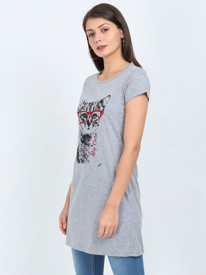 Women's Cotton Round Neck Printed Long Top