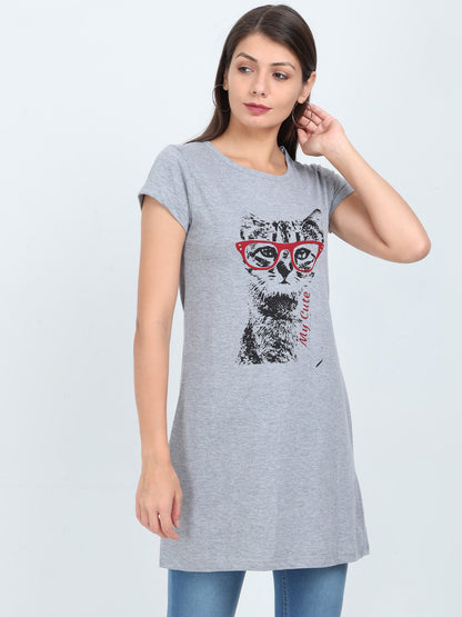Women's Cotton Round Neck Printed Long Top