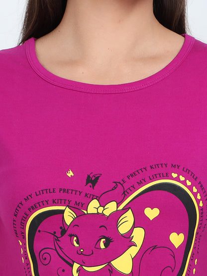 Women's Cotton Round Neck Printed Long Top
