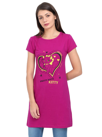 Women's Cotton Round Neck Printed Long Top