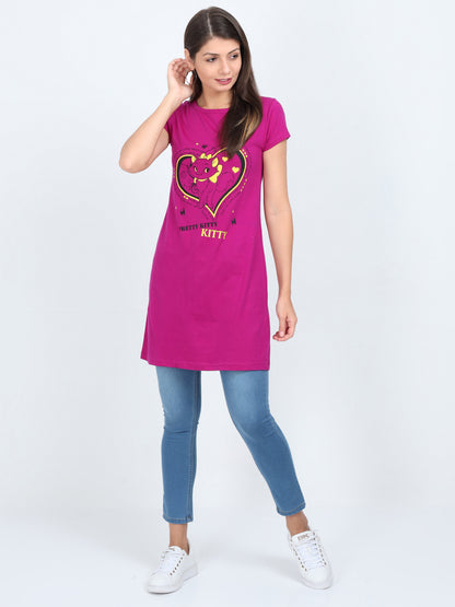 Women's Cotton Round Neck Printed Long Top