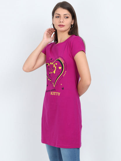Women's Cotton Round Neck Printed Long Top
