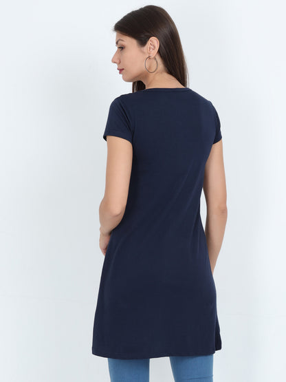 Women's Cotton Round Neck Printed Long Top