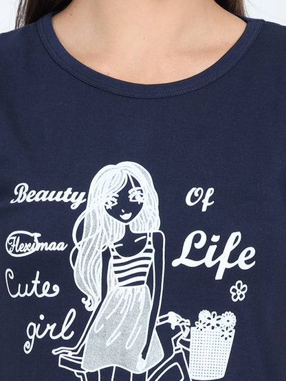 Women's Cotton Round Neck Printed Long Top