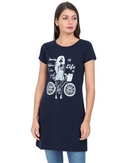 Women's Cotton Round Neck Printed Long Top
