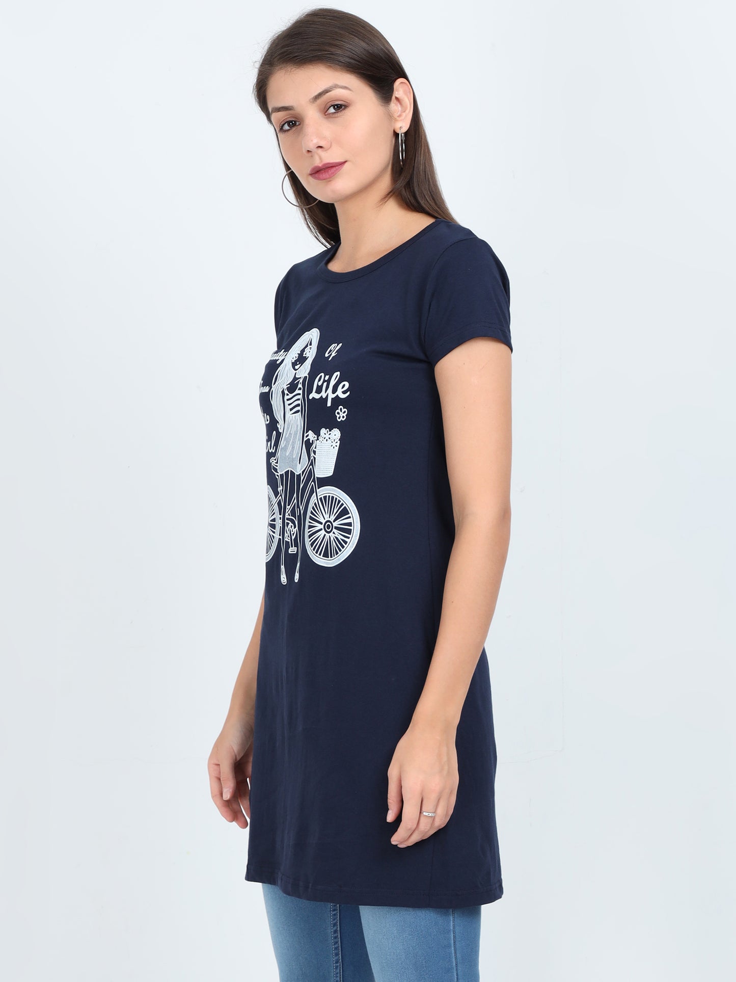Women's Cotton Round Neck Printed Long Top