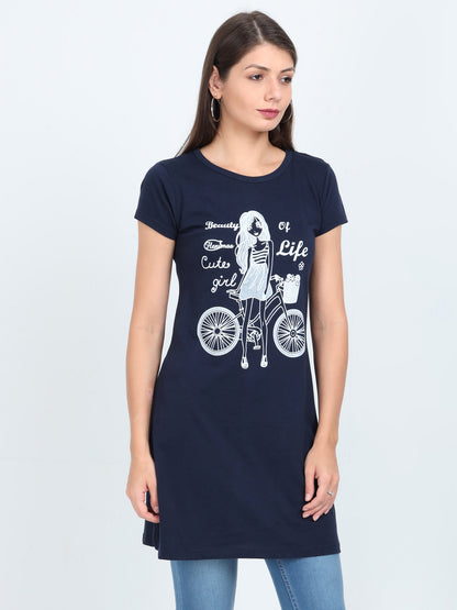 Women's Cotton Round Neck Printed Long Top