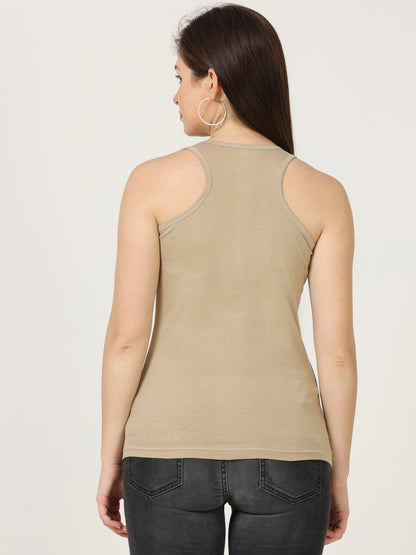 Women's Cotton Plain Sleeveless Biscuit Color Top