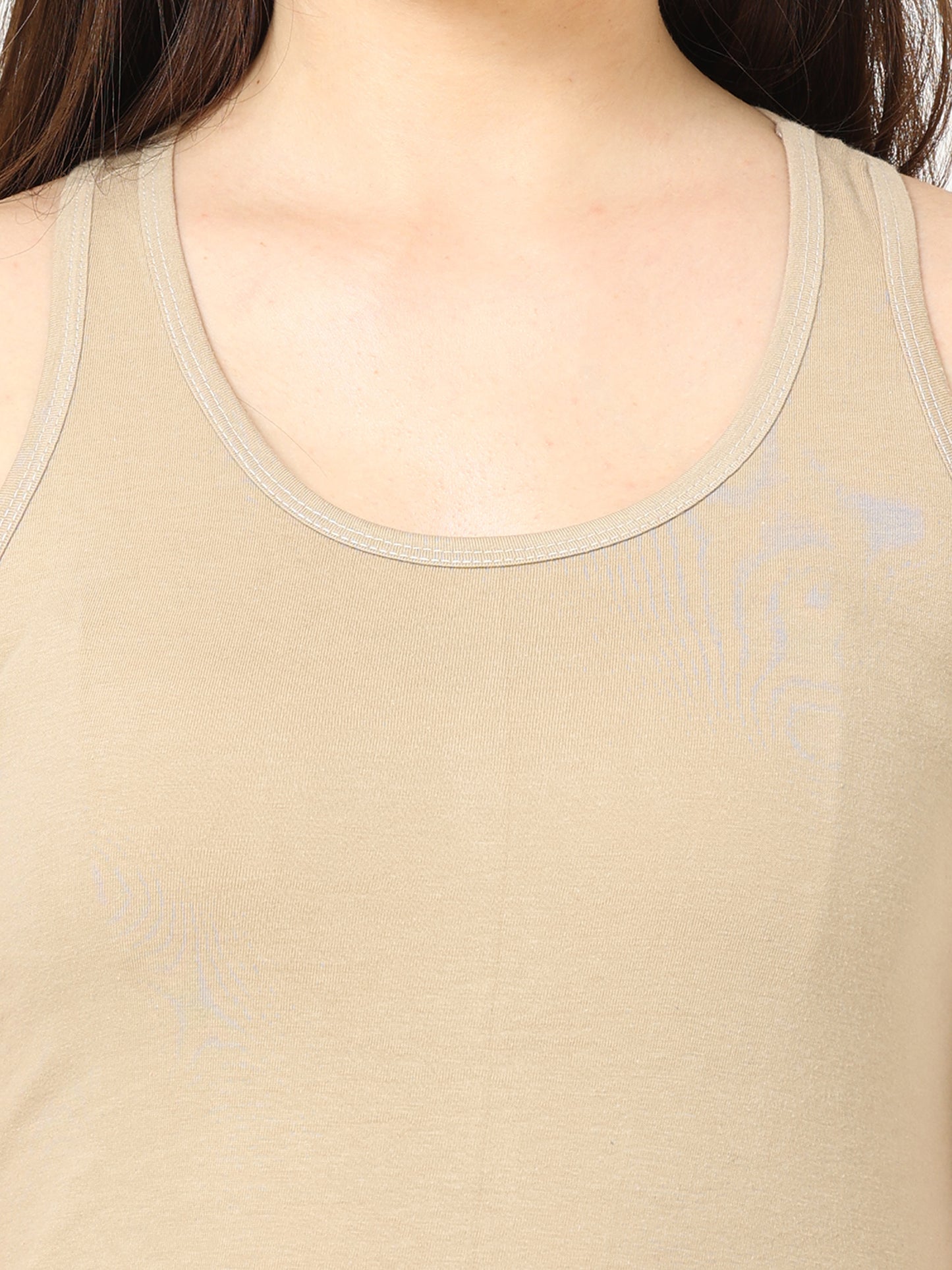 Women's Cotton Plain Sleeveless Biscuit Color Top
