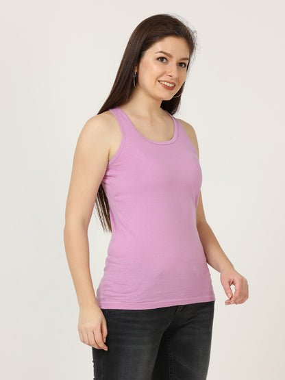 Women's Cotton Plain Sleeveless Lavender Color Top