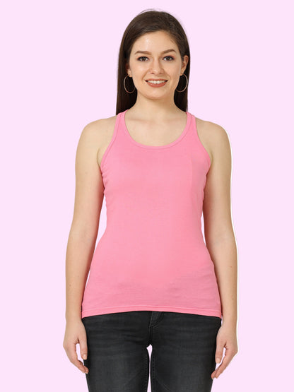 Women's Cotton Plain Sleeveless Light Pink Color Top