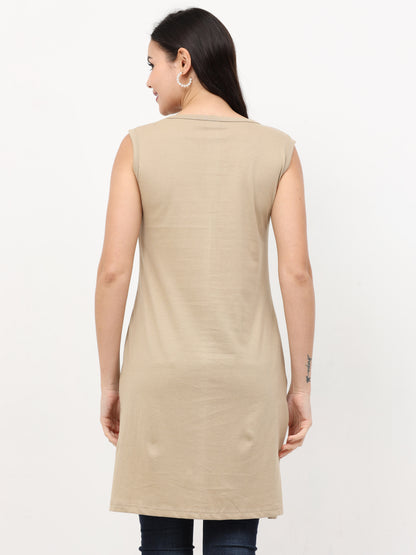Women's Cotton Round Neck Plain Sleeveless Long Top