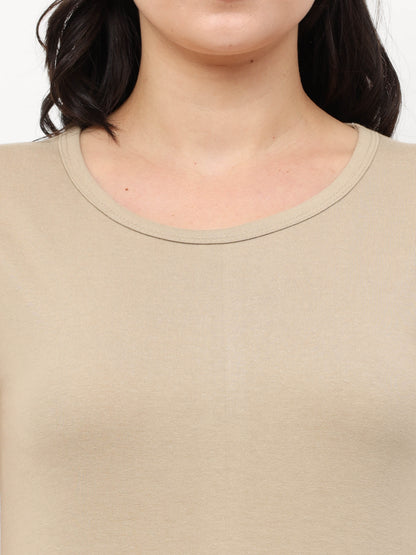 Women's Cotton Round Neck Plain Biscuit Color Sleeveless Long Top
