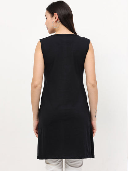 Women's Cotton Round Neck Plain Sleeveless Long Top