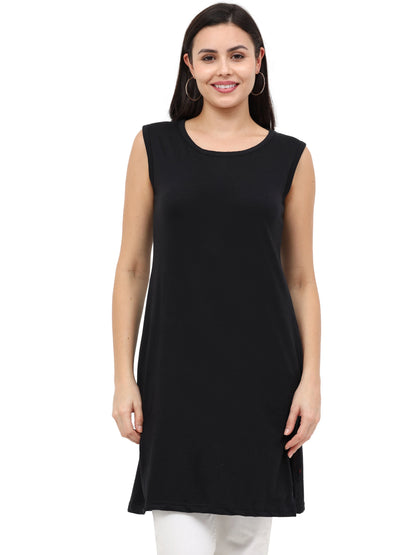 Fleximaa Women's Cotton Round Neck Plain Sleeveless Long Top - fleximaa-so
