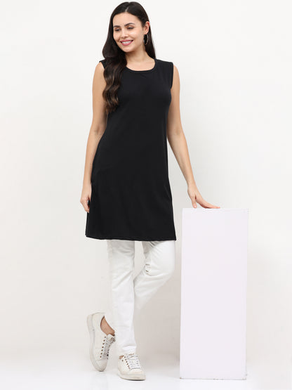 Women's Cotton Round Neck Plain Sleeveless Long Top