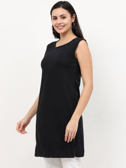 Women's Cotton Round Neck Plain Sleeveless Long Top