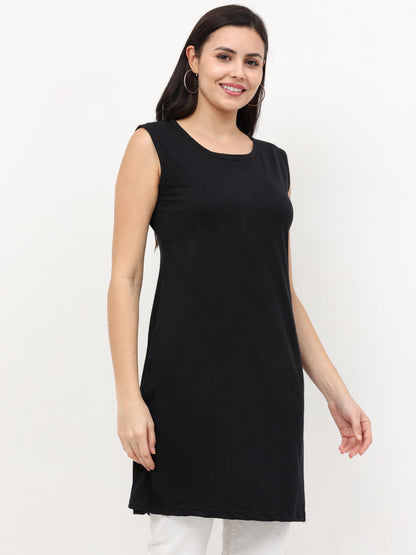 Women's Cotton Round Neck Plain Sleeveless Long Top