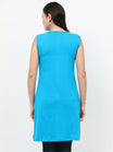Women's Cotton Round Neck Plain Blue Color Sleeveless Long Top