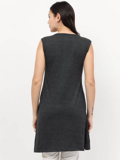 Women's Cotton Round Neck Plain Sleeveless Long Top