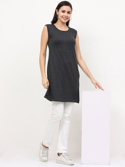 Women's Cotton Round Neck Plain Sleeveless Long Top