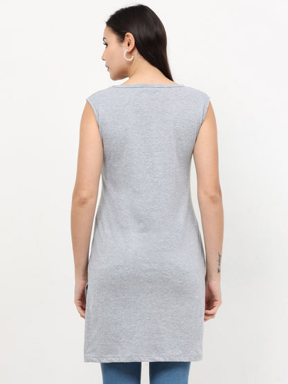 Women's Cotton Round Neck Plain Sleeveless Long Top