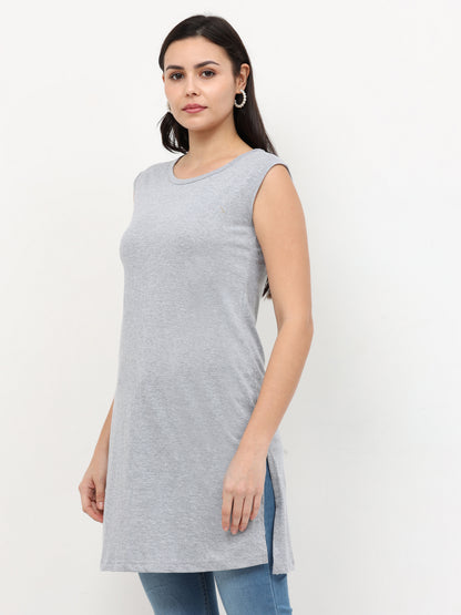 Women's Cotton Round Neck Plain Sleeveless Long Top