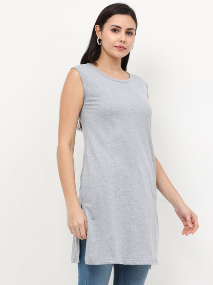 Women's Cotton Round Neck Plain Sleeveless Long Top