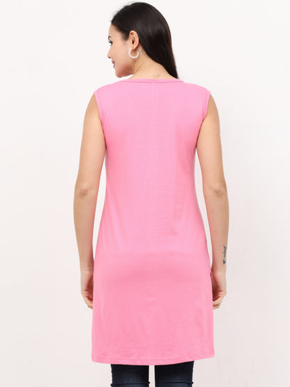 Women's Cotton Round Neck Plain Sleeveless Long Top