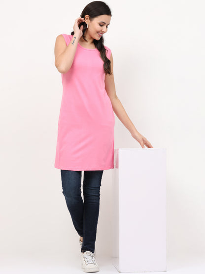 Women's Cotton Round Neck Plain Sleeveless Long Top