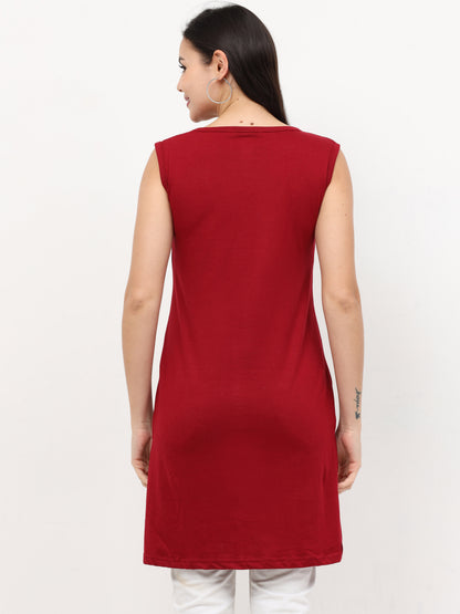 Women's Cotton Round Neck Plain Sleeveless Long Top