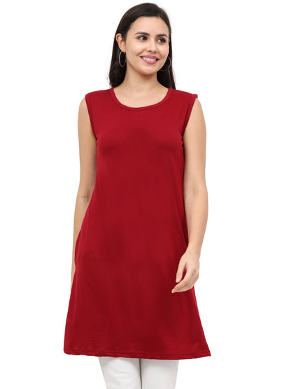 Women's Cotton Round Neck Plain Sleeveless Long Top