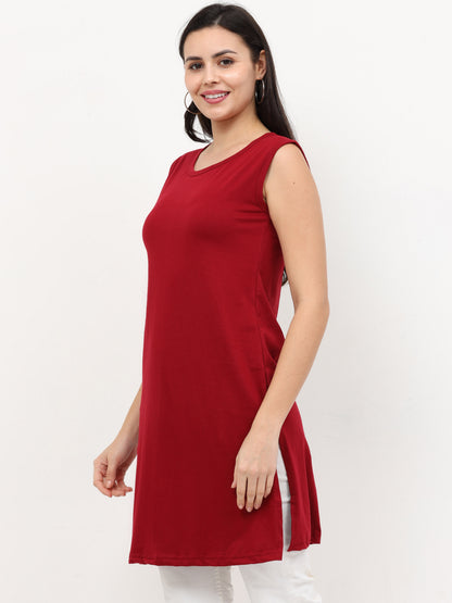 Women's Cotton Round Neck Plain Sleeveless Long Top