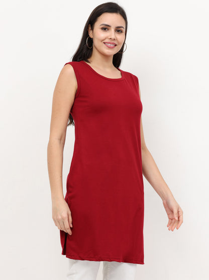 Women's Cotton Round Neck Plain Sleeveless Long Top