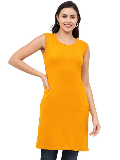 Women's Cotton Round Neck Plain Sleeveless Long Top