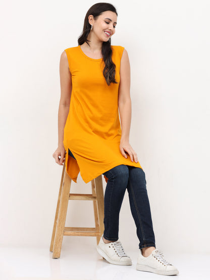 Women's Cotton Round Neck Plain Sleeveless Long Top
