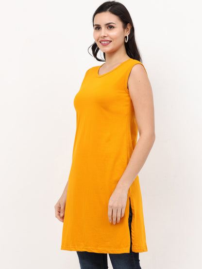 Women's Cotton Round Neck Plain Sleeveless Long Top