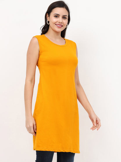 Women's Cotton Round Neck Plain Sleeveless Long Top