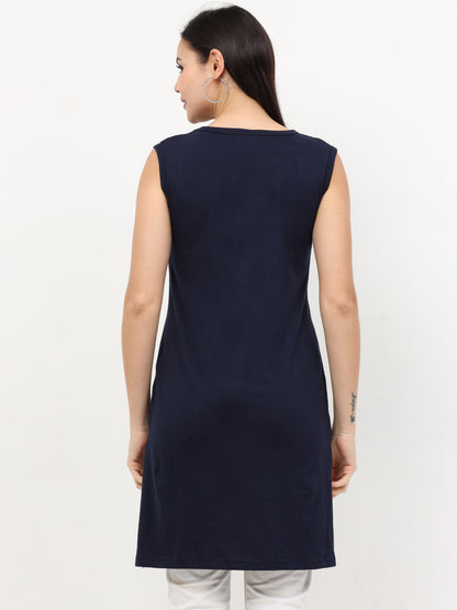 Women's Cotton Round Neck Plain Sleeveless Long Top