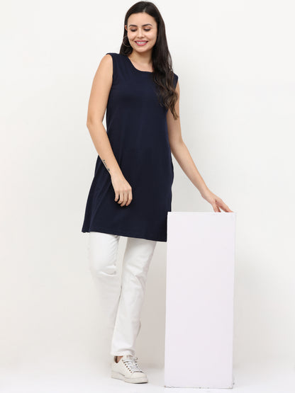 Women's Cotton Round Neck Plain Sleeveless Long Top