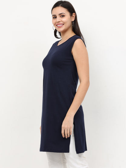 Women's Cotton Round Neck Plain Sleeveless Long Top